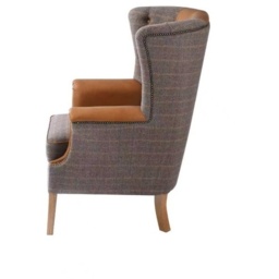 Yale Wing Armchair in Tweed with Tan Leather Trims - thumbnail 4