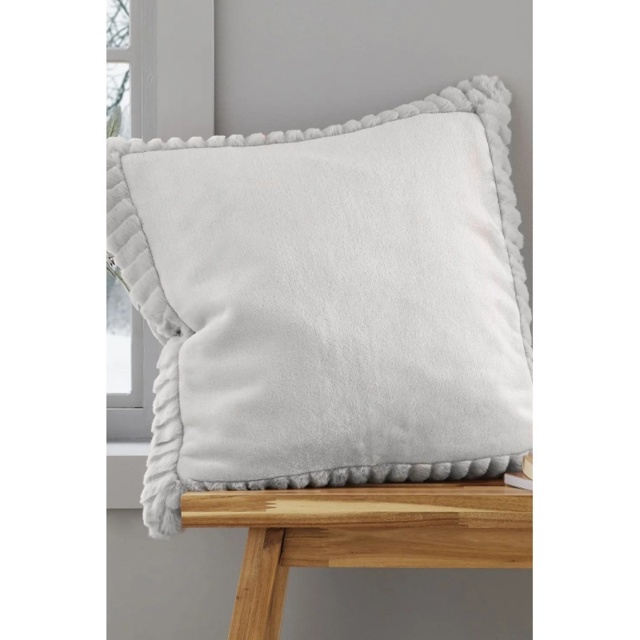 Catherine Lansfield Velvet and Fur Cushion Silver Grey - image 1