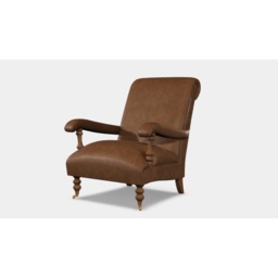 Wood Bros Clayton Leather Fireside Armchair - Tuscany Leather - Wooden Arms - thumbnail 1