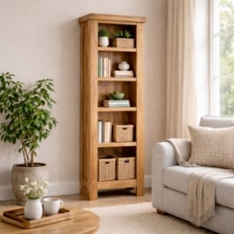 Ascot Rustic Oak Slim Bookcase - thumbnail 1