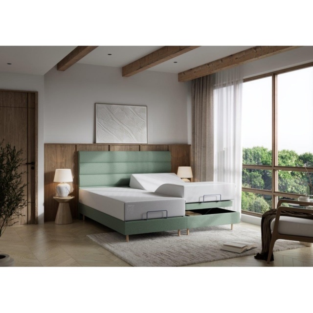 Tempur Form Spring Adjustable Bed with Headboard - King - 150cm x 200cm - Blue - Horizontal Headboard - image 1