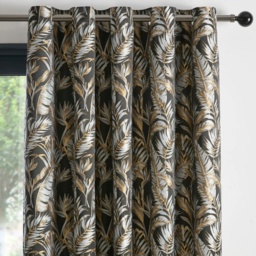 LLB Paradise Palm Pair of Eyelet Curtains - Black - W 66 x 90 - thumbnail 2