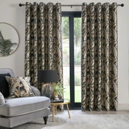 LLB Paradise Palm Pair of Eyelet Curtains - Black - W 66 x 90