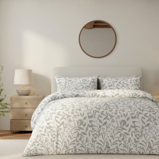 Vantona Leafy Trail Duvet Set - Cream/Green - Super King - image 1