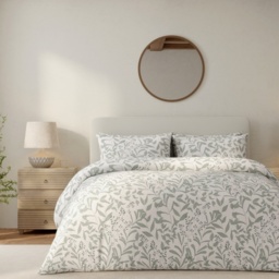 Vantona Leafy Trail Duvet Set - Cream/Green - Super King - thumbnail 1