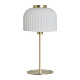 BHS Binita Glass Ribbed Table Lamp - Opal and Brass - thumbnail 1