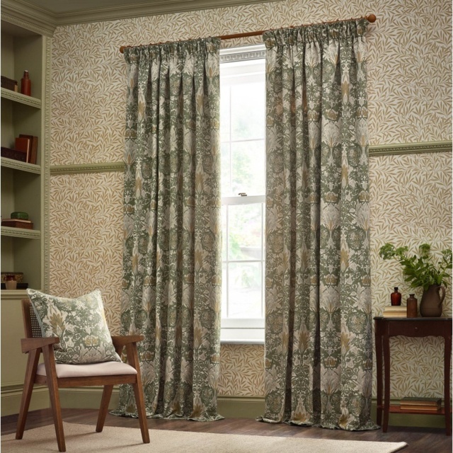 Morris and Co Snakeshead Pencil Pleat Curtains - Sunflower/Stone - 228cm x 228cm - image 1