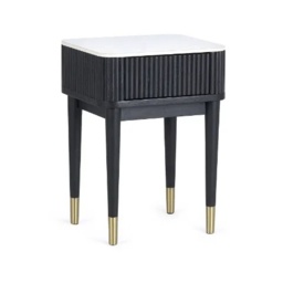 Julian Bowen Louis Fluted Stone Top Round Lamp Table With Drawer - Black - thumbnail 3