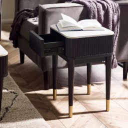 Julian Bowen Louis Fluted Stone Top Round Lamp Table With Drawer - Black