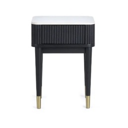 Julian Bowen Louis Fluted Stone Top Round Lamp Table With Drawer - Black - thumbnail 4