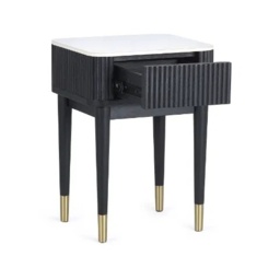 Julian Bowen Louis Fluted Stone Top Round Lamp Table With Drawer - Black - thumbnail 2