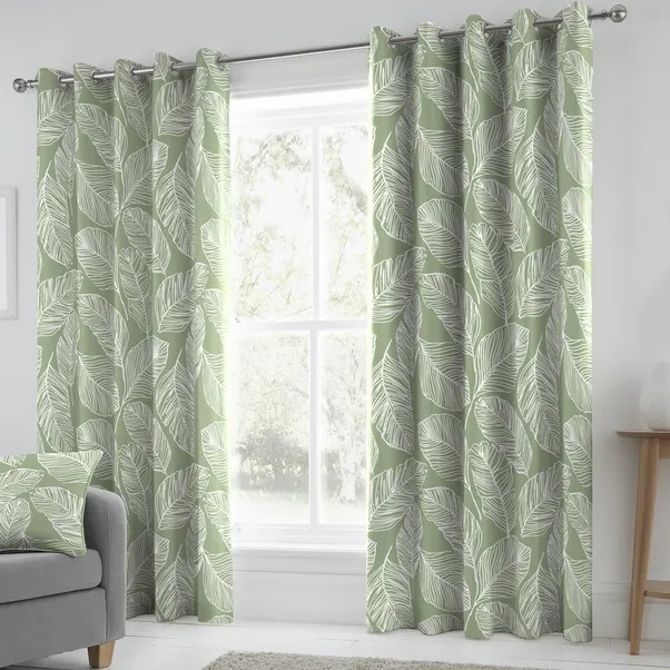Fusion Matteo Lined Eyelet Curtains - Green - 90 x 90 - image 1