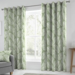 Fusion Matteo Lined Eyelet Curtains - Green - 90 x 90 - thumbnail 1