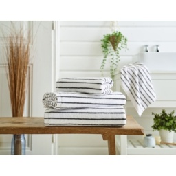 Deyongs Malmo Stripe Towel - White/Grey - Bath Sheet - thumbnail 1