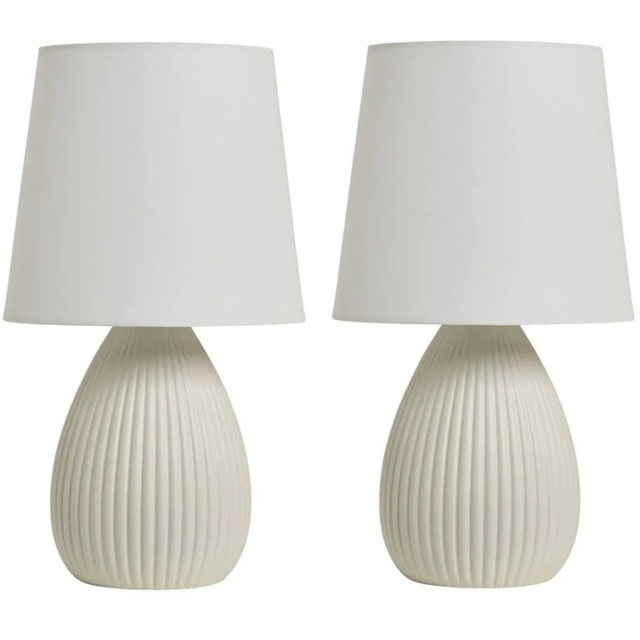 BHS Freya Teardrop Ceramic Table Lamp Pack of 2 - Cream - image 1