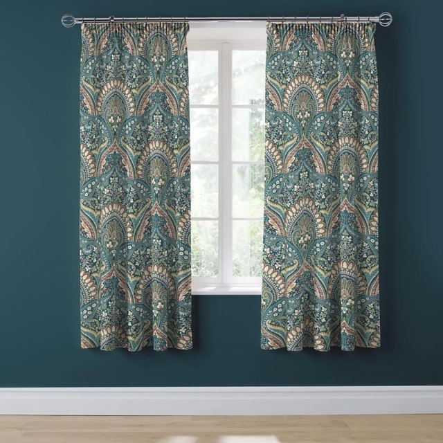 Dreams and Drapes Palais Pencil Pleat Curtains With Tie-Backs 66 x 72 - Teal - image 1