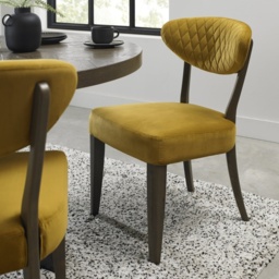 Winnipeg Fumed Oak Upholstered Dining Chair Pair With Gently Flared Backs - Mustard Velluto Velvet - thumbnail 3