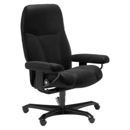 Stressless Consul Medium Office Chair in Batick Black Leather with Black Wood Base - thumbnail 1