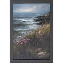 Coastal Wildflower Path 3 Framed Wall Art 65x44cm - Woodgrain Grey