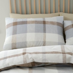 Catherine Lansfield Brushed Cotton Check Natural Duvet Set - Double - thumbnail 4