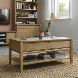 Brampton Rectangular Oak Coffee Table With Drawer - thumbnail 1