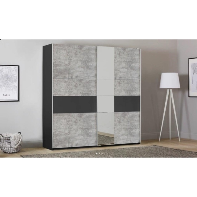 Korbach Stone Grey and Metallic Grey 218cm Sliding Door Wardrobe - image 1