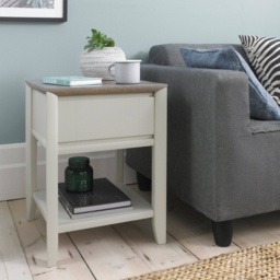 Brampton Grey Square Lamp Table With Drawer - thumbnail 1