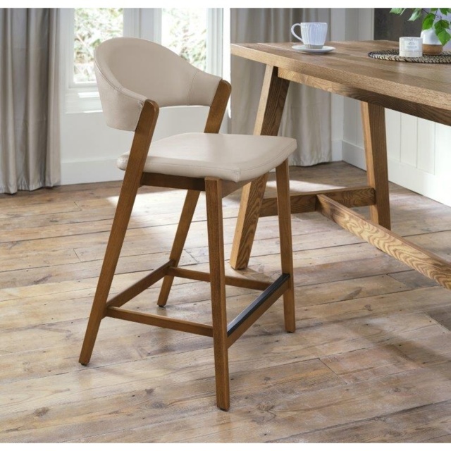 Brandon Rustic Oak Upholstered Bar Stool - Ivory Bonded Leather - image 1