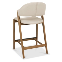 Brandon Rustic Oak Upholstered Bar Stool - Ivory Bonded Leather - thumbnail 4
