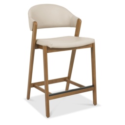 Brandon Rustic Oak Upholstered Bar Stool - Ivory Bonded Leather - thumbnail 2