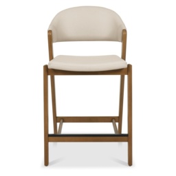 Brandon Rustic Oak Upholstered Bar Stool - Ivory Bonded Leather - thumbnail 3