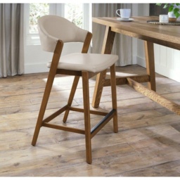 Brandon Rustic Oak Upholstered Bar Stool - Ivory Bonded Leather - thumbnail 1