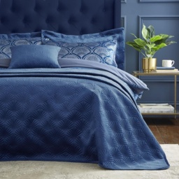 Catherine Lansfield Signature Art Deco Pearl Bedspread 220x200cm - Navy Blue - thumbnail 1