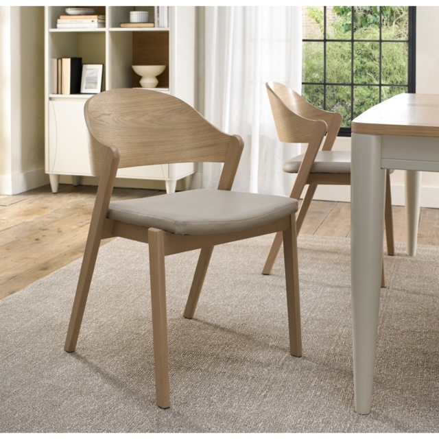 Delta Scandi Oak Ply Back Dining Chair - Ivory Bonded Leather Pair - image 1