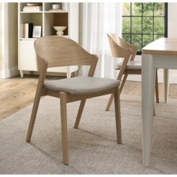 Delta Scandi Oak Ply Back Dining Chair - Ivory Bonded Leather Pair