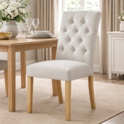 Ascot Natural Button Back Upholstered Dining Chair Pair - thumbnail 1