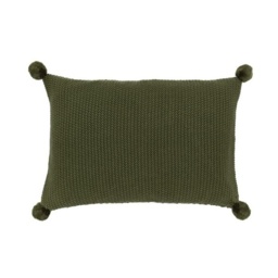 Moss Stitch PomPom Filled Cushion - Olive - thumbnail 2