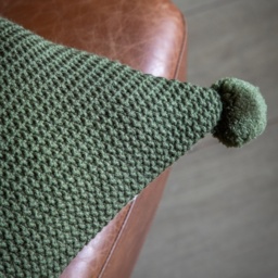 Moss Stitch PomPom Filled Cushion - Olive - thumbnail 4