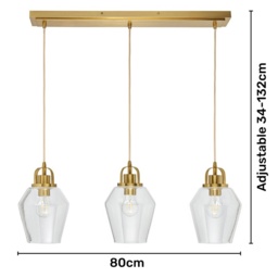 BHS Saskia Bubble Glass 3 Light Diner - Warm Satin Brass - thumbnail 3