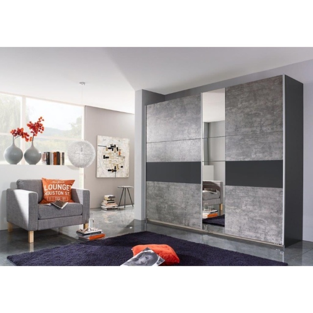 Korbach Stone Grey and Metallic Grey 261cm Sliding Door Wardrobe - image 1
