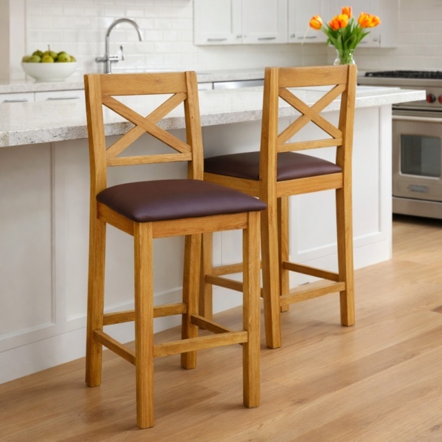 Ascot Rustic Oak Bar Stool With Seat Pad - Brown - image 1