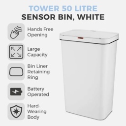 Tower 50L Rectangular Sensor Bin - White - thumbnail 2