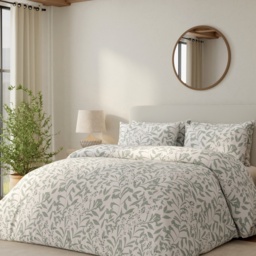 Vantona Leafy Trail Duvet Set - Cream/Green - Double - thumbnail 2