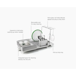 Joseph Joseph Extend Steel Plus Dish Drainer with Wine Glass Rack - Light Stone - thumbnail 6