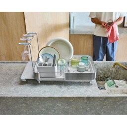 Joseph Joseph Extend Steel Plus Dish Drainer with Wine Glass Rack - Light Stone - thumbnail 3