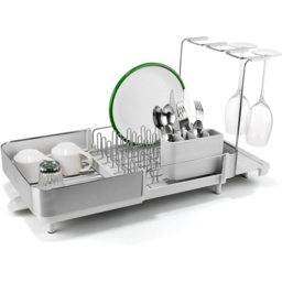 Joseph Joseph Extend Steel Plus Dish Drainer with Wine Glass Rack - Light Stone - thumbnail 1
