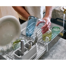 Joseph Joseph Extend Steel Plus Dish Drainer with Wine Glass Rack - Light Stone - thumbnail 5