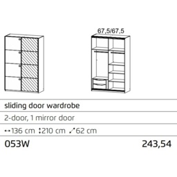 Stuttgart Soft Grey/Alpine White 136cm Wide Sliding Door Wardrobe - thumbnail 2