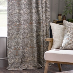 Morris and Co Strawberry Thief Jacquard Pencil Pleat Curtains - Biscuit - 228cm x 182cm - thumbnail 4