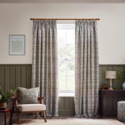 Morris and Co Strawberry Thief Jacquard Pencil Pleat Curtains - Biscuit - 228cm x 182cm - thumbnail 1
